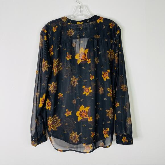 Loft black yellow floral stripe metallic semi sheer popover top medium - Picture 6 of 6